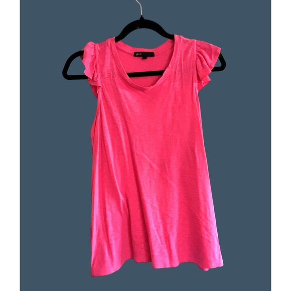 GIBSON- WOMEN FUSHIARUFFLE SLEEVE RACEBACK TANK TOP SIZE X-SMALL - Picture 1 of 7